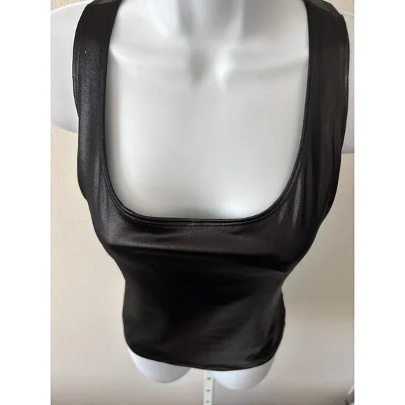 Bebe Sport Vintage Tank Top M Y2K Faux Leather Liquid Look Racerback Made in USA - Picture 12 of 13